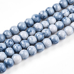 Стально-синий Выпечки нарисованных стеклянных бусин прядей, имитировать фарфоровые бусины, круглые, стальной синий, 4~4.5 мм, отверстие : 0.8 мм, около 201~212 шт / нитка, 31.50~33.07 дюйм (80~84 см)
