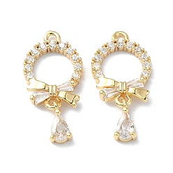 Настоящее золото 18K Латунные микро проложить кубического циркония подвески, слеза, реальный 18 k позолоченный, 22x10.5x3 мм, отверстие : 1.2 мм