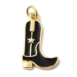 Черный Латунь эмаль подвески, брелоки для ботинок, без кадмия и без свинца, долговечный, стойки покрытие, реальный 18 k позолоченный, чёрные, 21.5x13x2.5 мм, Перейти кольцо: 5x1 мм, внутренний диаметр: 3.5 мм