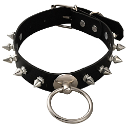 Черный Ожерелья-чокеры из искусственной кожи с шипами и заклепками в стиле панк-рок, платина, чёрные, 17-1/2 дюйм (44.5 см)