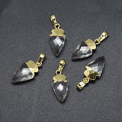 Хрусталь Природного кварца хрустальных подвесок, с длинными латунными накладками, граненые, наконечник, золотые, 18.5x8~10x5 мм, отверстие : 3.5x5.5 мм