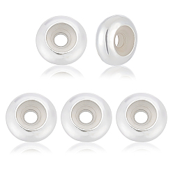 Серебро 5 шт. 925 бусины из стерлингового серебра, рондель с силиконом внутри, с замшевой тканью из поликарбоната квадратной серебряной полировальной салфеткой, серебряные, бусина : 1 mm, отверстие : 8x3.5 мм