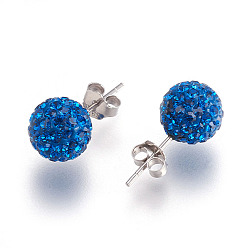 243_Capri Blue Gifts for Her Valentines Day 925 Sterling Silver Austrian Crystal Rhinestone Ball Stud Earrings for Girl, Round, 243_Capri Blue, 17x8mm
