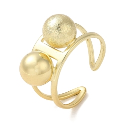 Golden Brass Open Cuff Rings, Big Ball Ring for Women, Golden, US Size 6 1/2(16.9mm), 3~9.5mm