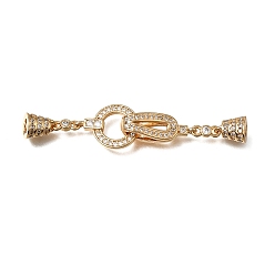 Real 18K Gold Plated Brass Micro Pave Clear Cubic Zirconia Fold Over Clasps, Ring, Nickel Free, Real 18K Gold Plated, 54mm