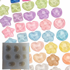 Белый Силиконовые формы, формы для литья смолы, цветок и звезда и квадрат и сердце и плоский круг, белые, 72x72x13 мм