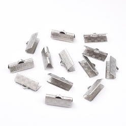 Stainless Steel Color 304 Stainless Steel Ribbon Crimp Ends, Stainless Steel Color, 7x15x5.5mm, Hole: 1.5mm