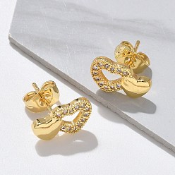 Настоящее золото 18K Серьги-гвоздики в форме сердца ко Дню святого Валентина из латуни с микропаве из прозрачных кубических цирконий, долговечный, реальный 18 k позолоченный, 8.5x13.5 мм