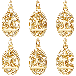 Настоящее золото 18K 8 латунные подвески шт., с целью перехода в кольце, долговечный, , овал с йогой человека, реальный 18 k позолоченный, 16x10x2 мм, отверстие : 3 мм