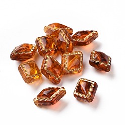 Шоколадный Металлизированный прозрачные акриловые шарики, золотой металл обвитыми, ромб, цвет шоколада, 18x14x9~9.5 мм, отверстие : 1.5 мм, 530 шт / 500 г