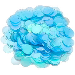 Светло-Голубой 100g декоративные аксессуары, переливающиеся подвески из ПВХ с пайетками/блестками, плоско-круглые, Небесно-голубой, 19.5x0.3 мм, отверстие : 1.5 мм