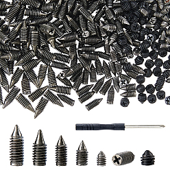 Gunmetal 420Pcs Plain Carbon Steel Screw, 1Pc Iron Flat Head Screwdriver, with Plastic Handles, Gunmetal, 3~8x2~3.5mm