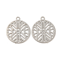Платина Подвески из латунного травленого металла, долговечный, без кадмия, без никеля и без свинца, плоский круглый с выемкой, платина, 14x12x0.3 мм, отверстие : 1.2 мм