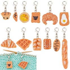 Шоколадный 12шт. смоляные подвесные маркеры для фиксации стежков, питание, Сплав с застежками когтя омара, цвет шоколада, 3.2~6.2 см