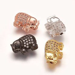 Mixed Color Brass Micro Pave Cubic Zirconia Beads, Elephant, Mixed Color, 13.5x9x5mm, Hole: 1mm