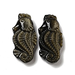 Goldenen Glanz Obsidian Natürliche goldene Schein Obsidian Anhänger, Seepferdchen, 34x16x8.5 mm, Bohrung: 1 mm