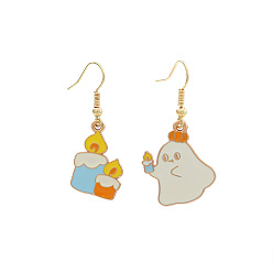 Ghost Серьги с подвесками из сплава эмали на Хэллоуин, золотые, призрак, 42x15 мм и 43x22 мм