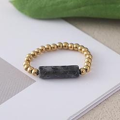 Лабрадорита Регулируемые кольца из натурального лабрадорита с бусинами из нержавеющей стали, золотые, внутренний диаметр: регулируемый