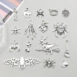 Античное Серебро Сплавочные подвески тибетского стиля, темы хэллоуина, античное серебро, 11~35x8.5~55x2~4 мм, отверстие : 1.6~3.5 мм