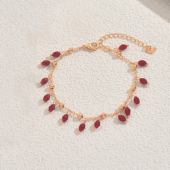 Красный Браслеты с подвесками из пластиковых бусин в стиле бохо, браслеты из сплава и цепи для женщин, слеза, граненые, красные, внутренний диаметр: 7-1/8 дюйм (18 см)