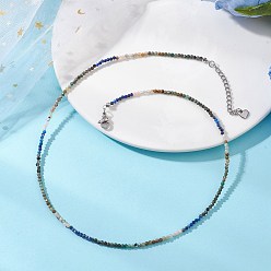 Разноцветный 2Ожерелья из круглых граненых бусин из натуральных и синтетических камней с градиентным цветом, диаметром мм, для женщин., цвет нержавеющей стали, красочный, 16.14 дюйм (41 см)