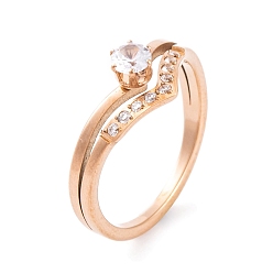 Розовое Золото 304 женское кольцо на круглый палец из нержавеющей стали, с кубического циркония, розовое золото , размер США 6~9 (16.5~18.9 мм)