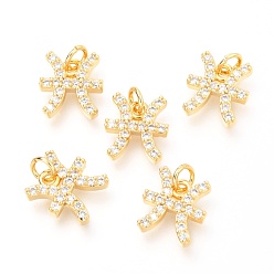 Рыбы Латунные микропаве прозрачные кубические циркониевые подвески, с прыжковых колец, реальный 18 k позолоченный, двенадцать созвездий, Рыбы, 10x9x3 мм, отверстие : 2.6 мм