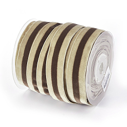 Dark Khaki Polyester Ribbon, Single Face Velvet Ribbon, Binary Colour, Striped Pattern, Dark Khaki, 3/8 inch(10mm), about 50yards/roll(45.72m/roll)