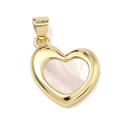 Сердце Латунные подвески с натуральными ракушками, без свинца и без кадмия, стойки покрытие, долговечный, реальный 18 k позолоченный, цвет морской раковины, сердце прелести, 17.5x15.5x2.5 мм, отверстие : 3.8x3.4 мм