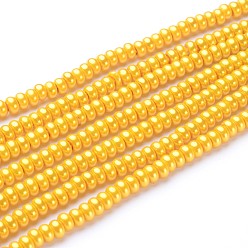 Желтый Экологически чистые нити из стеклянных бусин ронделя, окрашенные распылением, стеклянные под жемчуг, с хлопчатобумажной нитью, желтые, 5x3 мм, отверстие : 1 мм, около 120 шт / нитка, 16 дюйм