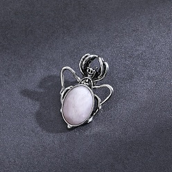 Rose Quartz Natural Rose Quartz Pendants, with Antique Silver Alloy Finding, Spider Charms, 36x26mm