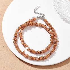 Верблюжий Ожерелья из бисера из натуральных окрашенных пресноводных ракушек, с 304 концевыми цепями из нержавеющей стали, цвет нержавеющей стали, верблюжие, 15.83 дюйм (40.2 см)