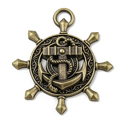 Античная Бронза Сплавочные подвески тибетского стиля, руль, античная бронза, 45x40.5x5 мм, отверстие : 3x6 мм