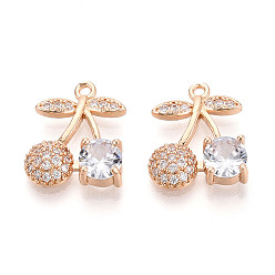 Light Gold Латунные микро проложить кубического циркония подвески, без кадмия, без никеля и без свинца, вишня, золотой свет, 16.5~17.1x13.7x4.2 мм, отверстие : 1.4 мм