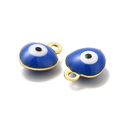 Blue 304 Stainless Steel Evil Eye Enamel Charms, Heart Charm, Golden, Blue, 8x6x3mm, Hole: 1mm
