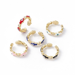 (52) Непрозрачная лаванда Рука хамса с эмалью от сглаза и прозрачным кубическим цирконием, открытое кольцо-манжета, настоящие позолоченные латунные украшения для женщин, без свинца и без кадмия, разноцветные, размер США 18 6 (1/4 мм)