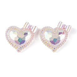 Linen Transparent Epoxy Resin Heart with Bowknot Decoden Cabochons, with Glitter Powder, Linen, 24x24.5x8mm