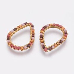 Шоколадный Латунные соединительные колечки, с бисером, слеза, цвет шоколада, 19x14x1.5 мм