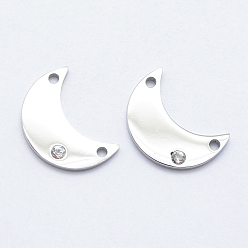 Нержавеющая Сталь Цвет 316 соединители из хирургической нержавеющей стали с микропаве из кубического циркония, луна, прозрачные, цвет нержавеющей стали, 15x10.5x2 мм, отверстие : 1 мм
