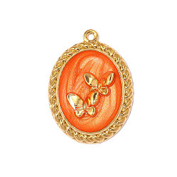 Оранжевый 304 нержавеющей стальной эмали подвески, овал с подвеской в виде бабочки, реальный 18 k позолоченный, ионное покрытие (ip), долговечный, оранжевые, 29x21 мм, отверстие: 1.60 мм