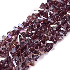 Purple Electroplate Transparent Glass Beads Strands, Triangle, Faceted, AB Color Plated, Purple, 2~3x3~3.5x3~3.5mm, Hole: 0.7~0.9mm, about 122~136pcs/strand, 10.43~11.61 inch(26.5~29.5cm)