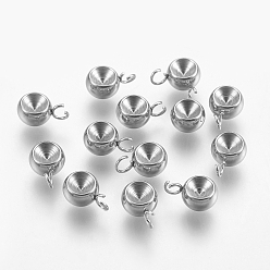 Stainless Steel Color Tarnish Resistant 201 Stainless Steel Charm Rhinestone Settings, Flat Round, Stainless Steel Color, Tray: 3mm, 9x6x4mm, Hole: 1.5mm