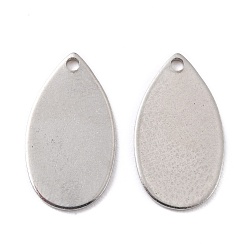 Нержавеющая Сталь Цвет Устойчивые к потускнению 201 подвески из нержавеющей стали, слеза, цвет нержавеющей стали, 18x10x0.8 мм, отверстие : 1.2 мм