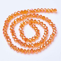 Dark Orange Electroplate Glass Beads Strands, AB Color Plated, Faceted, Rondelle, Dark Orange, 3x2mm, Hole: 0.8mm, about 165~169pcs/strand, 15~16 inch(38~40cm)
