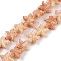 Верблюжий Нити резных бусин синтетического коралла, морская звезда, верблюжие, 10~10.5x11~11.5x5.5~6 мм, отверстие : 1.2 мм, около 31 шт / нитка, 10.43'' (26.5 см)