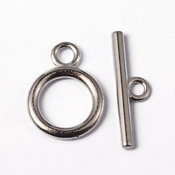 Platinum Alloy Toggle Clasps, Tibetan Style Jewelry Components, Cadmium Free & Nickel Free & Lead Free, Platinum, Ring: 19x14mm, Bar: 2x22mm, Hole: 2.5mm