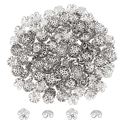 Stainless Steel Color 5-Petal 304 Stainless Steel Bead Caps, Stainless Steel Color, 10x4.5mm, Hole: 1mm, 200pcs/box