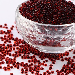 Dark Red 12/0 Glass Seed Beads, Inside Colors, Dark Red, 2mm, about 30000pcs/pound