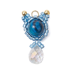 Тигровый глаз Подвески в форме кошки из натурального синего тигрового глаза (окрашенного и нагретого) и стеклянных бусин ручной работы, с целью перехода в кольце, 28.5x15x8 мм, отверстие : 3 мм