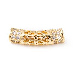 Золотой Латунные микро проложить кубического циркония бусы, полый, кривой трубки, золотые, 21x6 мм, отверстие : 2.8 мм